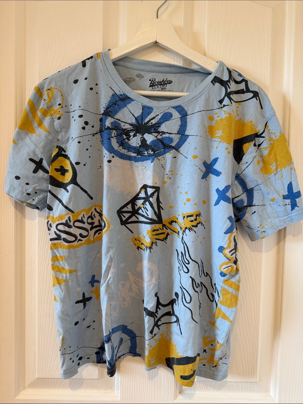 Brooklyn Cloth Graffiti Graphic T-Shirt Blue Yellow L
